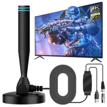 Antena digital de TV de alta definición 2026 - Alcance de 150 millas, compatible con 4K y 1080P, uso en interiores/exteriores con amplificador y potenciador de señal - Compatible con HDTV, DVB-T2, DTMB, ATC, ISDB-T, ATSC, DAB/FM, minimalista y duradera - Negro - Ver 8