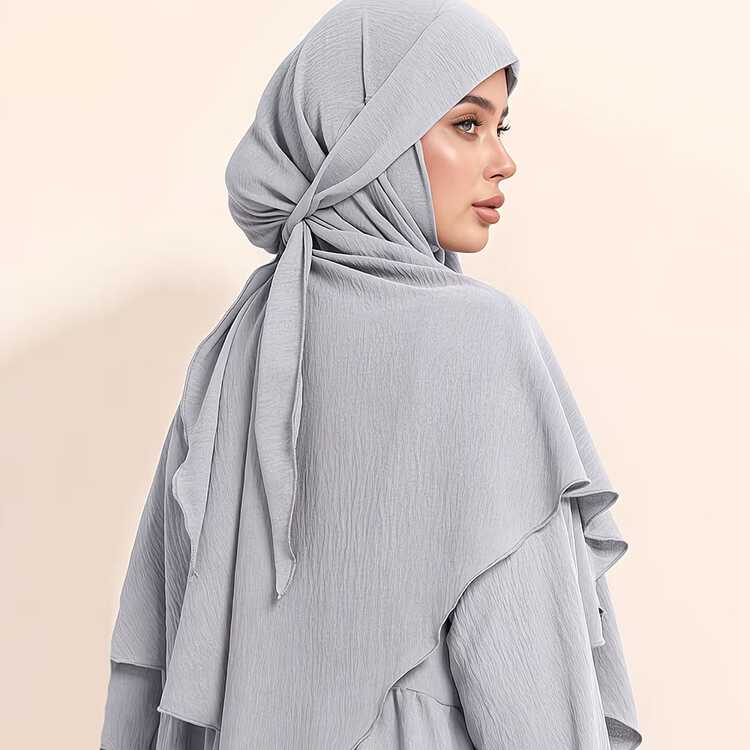 1pc Solid Color Casual Polyester Women's Headscarf Shawl, Soft And Breathable, Suitable For All Seasons - Light Grey - View 9