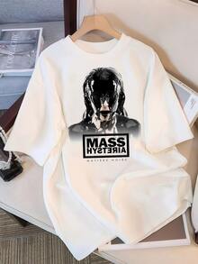 Unisex Vintage T-Shirt With 90s French Rock Band Graphic, Retro Style, Grunge Rock, "Mass Hysteria Black Liquid Portrait Metal Band" Design... - White - View 1