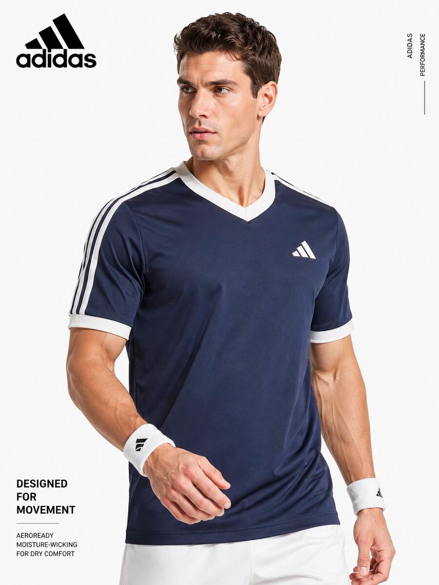 Adidas Breathable And Comfortable Men's Short-Sleeved T-Shirt For Sports And Leisure - Blue and White - View 1