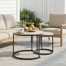 Two-Piece Nesting Coffee Table Set, Oak Veneer, Round Coffee Table With A Diameter Of 60 Cm, Metal Frame, Modern Style, Suitable For Living Room, Bedroom, Balcony. - Camel - View 5