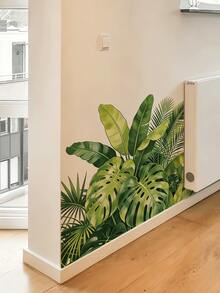 1pc Tropical Greenery Wall Sticker With Monstera And Palm Leaves, Removable Wall Decal For Bedroom, Living Room, Entryway Room Decor - 1PC - View 3