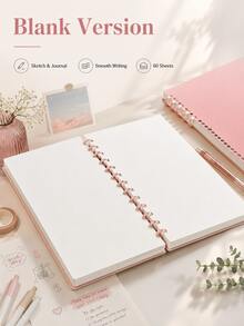 Cuaderno de hojas sueltas rosa estético, diario de escritura suave, bloc de notas con carpeta antiarañazos, útiles prácticos de oficina y aprendizaje, imprescindible para la vuelta a clases, cuaderno desmontable y recargable para planificación diaria y toma de notas - Múltiples estilos - Ver 6