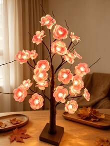 1PC 24 LED 60CM Pink Plum Blossom Tree Light, USB & Battery Dual Use, Artificial Glowing Tree Lamp, Wedding Aisle Decor Light, Hotel Banquet Decoration Light, Romantic Atmosphere Tree Light, Desktop Ornament Light, Birthday Party Decoration Light - Yellow - View 7