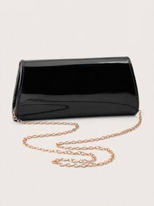 REMANLAND Women's Glossy Envelope Clutch Bag, Elegant Evening Handbag With Detachable Chain Strap For Wedding, Party, Prom & Formal Events, Sophisticated Style - Black - View 7