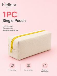 Minimalist Solid Cream Canvas Zipper Pencil Case, Sturdy Gold Metal Zipper, Durable Densely Woven Fabric, Stationery Storage Bag, Suitable For Home, Office, Travel, Writing Tools Organization - Multiple Styles - View 9