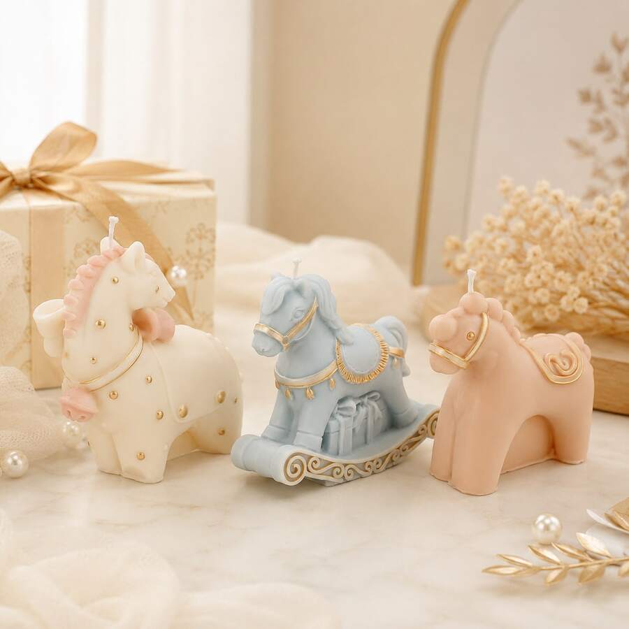Zhonghui Mold 3D Cute Horse Silicone Mold, Rocking Horse Candle Mold, Suitable For DIY Handmade Soap, Resin, Plaster, Handmade Crafts And Gifts Decoration