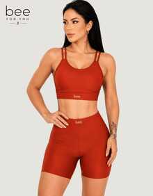 Bee Fitness Set, Workout Top With Padded Cups, High Waist, Gym, Zero Transparency - Terracotta - View 1
