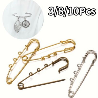 3/8/10Pcs Women's Novelty Buttons And Brooches, Mixed Sizes 5cm/1.96in, 7cm/2.756in Metal Safety Pins With 3 Rings - Suitable For DIY Jewelry, Brooch Making, Bag And Clothing Decoration
