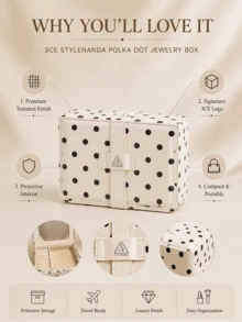 3CE Sanxi Jade Polka Dot Jewelry Box, 22*17cm, Synthetic Leather Surface, Interior Protection For Storing Jewelry, Suitable For Home Storage And Travel Organization - Multicolor - View 5