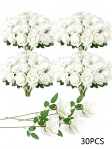 1/10/20/30pcs White Artificial Roses,Silk Velvet Texture Fake Flower Bouquet,For Valentine's Day,Wedding Centerpiece,Table,Room Decor,Fall Decor,Home Decor,Bathroom Decor,Wall Decor,Wedding,Bedroom Decor,Office,Living Room Decor,Faux Flowers - White - View 12