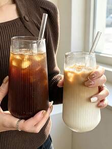 2pcs Glass Cup For Coffee, Iced Tea & Summer Drinks. Perfect For Holiday Gifting, Summer Essentials, And Back-To-School Sipping. This Clear Glass Cup Is Ideal For Enjoying Iced Coffee, Fruit Tea, Lemon Water, And Refreshing Beverages All Season Long. - Multicolor - View 3