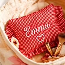 1pc Customized Pleated Ruffle Plaid Name Makeup Bag, Embroidered Letter Decor, Zipper Closure Portable Storage Bag, Sweet Coquette Style Bridal Makeup Organizer, Bridesmaid Gift, Wedding Party Favor, Suitable For Daily Use, Travel, Customized Birthday Gift, Christmas Gift, Surprise Fashion Gift - Multicolor - View 4