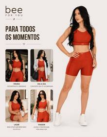 Bee Fitness Set, Workout Top With Padded Cups, High Waist, Gym, Zero Transparency - Terracotta - View 5