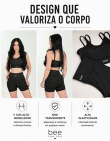 Women's Gym Set: Top With Thin Straps + Bermuda Shorts, Premium Compression Bee - Black - View 5