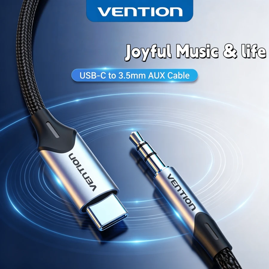 Vention 無損 Hi-Fi USB C 轉 3.5mm AUX 音訊線,耐用編織線,適用車用音樂、耳機與外接喇叭,相容所有 Type-C 智慧型手機 - 灰色 - 查看 1