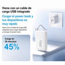 Batería Portátil Para Celular de 20000mAh, Power bank con diseño en color sólido, Pila Portátil Mini con 4 Cables Incluidos, Carga 5 Dispositivos a la Vez con Carga Súper Rápida 20W. Incluye 2 Luces LED - blanco - Ver 6