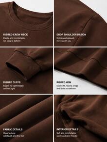 Women's Cute Teddy Bear Print Long Sleeve Crew Neck Pullover Sweatshirt, Ribbed Knit Detail Street Casual Versatile Sweatshirt Brown Fall - Brown - View 10