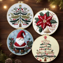 Embroidery Set, 20x20cm/7.9x7.9 Inches, Christmas Tree, 2D Flat Printing Handmade DIY Beginner Embroidery Set, Including Embroidery Cloth, Instruction Manual, Embroidery Frame And Needle And Thread, Handmade Artwork As A Gift For Friends Or Family - A - View 2