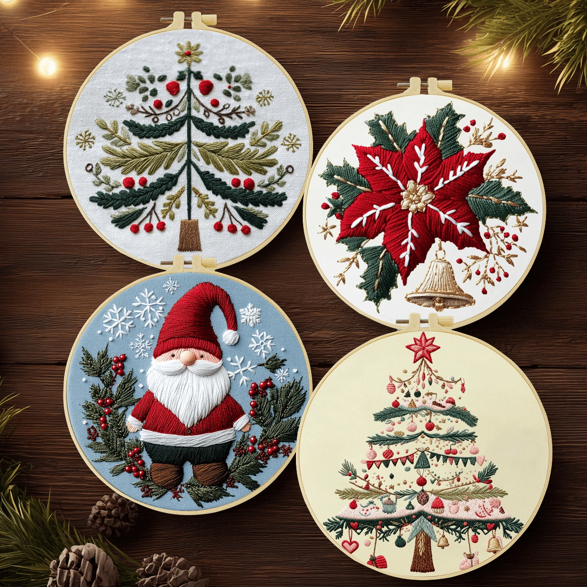 Embroidery Set, 20x20cm/7.9x7.9 Inches, Christmas Tree, 2D Flat Printing Handmade DIY Beginner Embroidery Set, Including Embroidery Cloth, Instruction Manual, Embroidery Frame And Needle And Thread, Handmade Artwork As A Gift For Friends Or Family