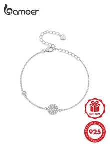 BAMOER Full Paved Halo Sunflower Sterling Silver Bracelet Bright Moissanite Thin Chain Elegant Wedding Banquet Accessory - Silver - View 1