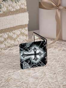 1pc Y2K Grunge Pink Leopard Skull Portable Mirror - Glitter Gothic Double-Sided Folding Makeup Mirror, Punk Style Portable Pocket Mirror Suitable For Emo/Y2K - Multi-color-square - View 8
