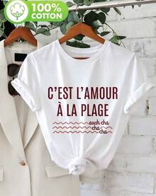 1-Piece French Vintage Women's T-Shirt With Wavy Patterns And Beach Slogan, Perfect For Seaside Vacations And Summer Trips, Women's Summer T-Shirts - White 1 - View 9