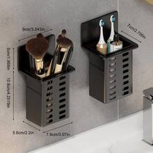 Wall Mounted Toothbrush And Toothpaste Holder For Bathroom In White, Black And Clear Colors With Space For Comb Or Razor And Shower Gel (No Drilling Required) Home Bathroom Decor Fall Decor Back To School - Black - View 3
