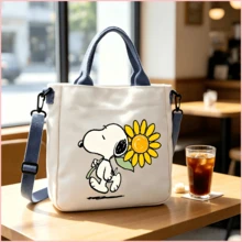 Snoopy 印花帆布斜挎包，百搭日常配件，適合返校季、生日與節日禮物 - 彩色 - 查看 5