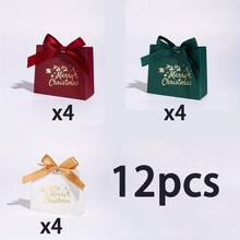 12入優雅聖誕禮品袋 深棕色 印有「Merry Christmas」字樣 節日禮品包裝 派對裝飾 可搭配紅、綠、金裝飾 個人或商業使用 精緻字體設計 金箔裝飾 (1/4/12入) - 彩色 - 查看 14