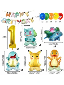 bandai Classic Birthday Decor Pack, Character Happy Birthday Flag Banner, Gold Number Balloon, Squad Standing Balloons For Anime Fans Holiday Party Backdrop Layout Decor - As Shown In the Figure - View 9