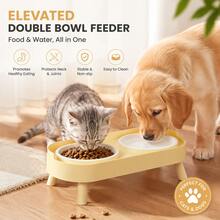 Elevated Double Bowl Feeder, Cat/Dog Bowls For Food And Water, Featuring A Water And Feeding Integration Design, Dog Food Water Bowls For Medium Small Dogs And Cats, Non-Slip Pet Dish Station, Easy To Clean, Christmas Gift For Dogs - 800ml - View 2