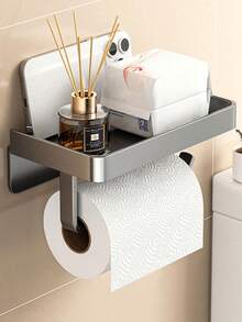 1pc Wall-Mounted Bathroom Toilet Paper Holder, No Drilling Required. Includes Phone Holder. Made Of Rust-Resistant Carbon Steel, Multifunctional. Self-Adhesive Design, Practical And Convenient. Available In 3 Colors. Suitable For Ramadan Decoration. - Multicolor - View 13
