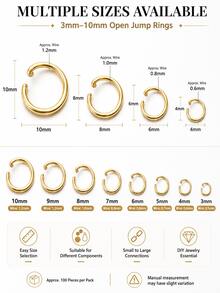 100pcs Jewelry Jump Rings Set, Multi-Size Open Connector Rings For DIY Jewelry Repair And Craft Projects, Gold Color - Gold - View 4