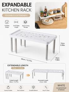 1 pieza Organizador de estantería de cocina expandible, de acero de carbono, gran estantería ajustable para especias, apta para cocina, despensa, baño, dormitorio, oficina, color blanco - Multicolor - Ver 22