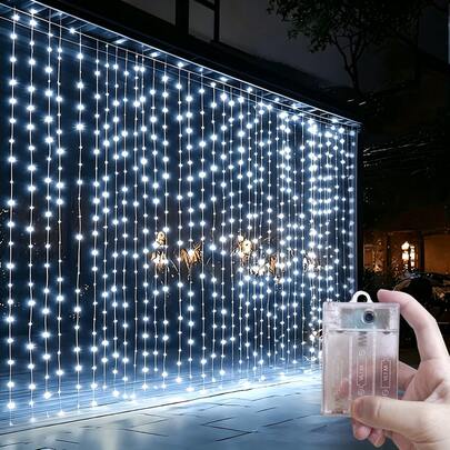 Luces decorativas de cadena para fiesta de boda, luces de cadena para cortina de atmósfera romántica para habitación, dormitorio, sala de estar, luces de cortina con caja de batería de 8 modos, decoración para fiesta de cumpleaños, luces de jardín, decoración para camping, luces decorativas de Navidad y Halloween, decoración de pared de fondo, iluminación de paisaje, luces de patio, luces de cadena de hadas brillantes, luces de cadena para patio, luces para exteriores, luces decorativas de cadena de guirnalda de cuento de hadas, luces decorativas de cadena para confesión de cita, luces de cadena para días festivos