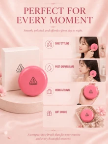 3CE Sanxi Jade Portable Cushion Mirror Comb, 8cm Diameter, 2-In-1 Mirror And Comb With Soft Cushion Bristles, Perfect For Touch-Ups And Hair Styling On The Go, Ideal For Personal Use Or As A Gift - Hot Pink - View 9