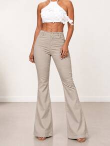 Light Gray Flare Pants High-Waisted Women's Lycra Bootcut Trousers Butt-Lifting Comfortable Versatile Casual Elegant Country - 淺灰色 - 查看 4