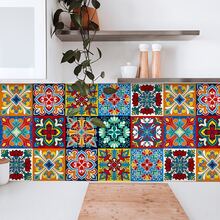 30pcs Bohemian Style Ceramic Tiles Wall Decor - PVC Floor And Wall Tiles, Multi-Color Backsplash Stickers, Suitable For Bathroom, Floor, Furniture, DIY Decorative Self-Adhesive Wallpaper - 30pcs - View 10