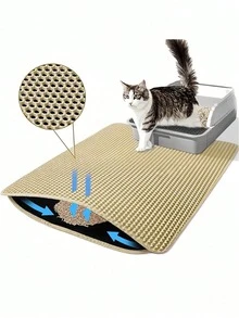 Cat Litter Mat, Double-Layer, Waterproof, Anti-Urine Collection Pad. The Double-Layer Honeycomb Design Helps You Collect Litter. You Just Pick Up The Mat, All The Litter Falls Down, Then Pour It Back Into The Litter Box For Recycling. No More Litter - Beige - View 8