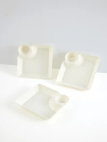 2pcs Solid Color Plate,Dumpling Plate With Sauce Dish, Square Serving Plate, Snack Platter, Sushi Dish, Fruit Plate, Dessert Tray, Kitchen Supplies - White - View 2