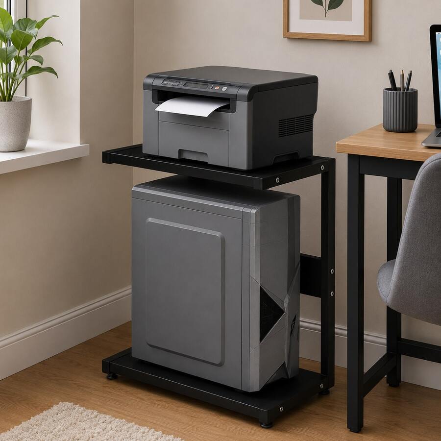 Computer Host Storage Rack, Office Universal Desktop Host Bracket, Floor-Standing Multi-Layer Printer Storage Rack - And Black - View 1