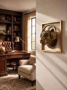 1pc Vintage Gold Leopard Head Wall Decor, Resin Animal Sculpture With Headphones And Glasses, Retro Music Wall Art For Living Room, Bedroom, Office, Bar, Studio, Gaming Room, Entryway, Unique Home Decoration, Music Lover Gift, Housewarming Gift - Multicolor - View 4