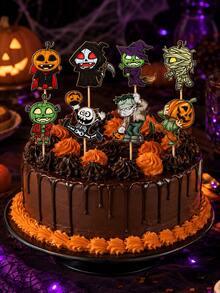 32pcs Halloween Cake Toppers Cartoon Pumpkin Vampire Witch Mummy Zombie Skeleton Dessert Decorations For Costume Parties Birthdays Cupcakes And Baking Displays - View 4