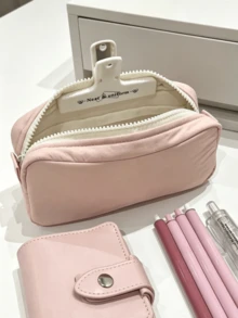 1pc Minimalist Japanese Style Solid Color Student Pencil Case, Large Capacity Fabric Desktop Stationery Storage Box, Fresh Artistic Learning Daily Stationery Bag, Can Store Notebooks And Pens - Suitable For School, Office And Travel Use - Suitable For Students, Multi-Functional Storage Box, Zipper Closure, Pencil Case Back To School Season Must-Have - Multicolor - View 3