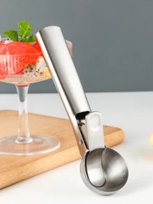 1pc/2pcs Stainless Steel Ice Cream Scoop, Sandblasted Fruit Ball Scoop, Press-Type Ice Cream Scoop, Ice Cream, Kitchen, Suitable For Mother's Day, Christmas, Halloween, Back To School, Outdoor, Restaurant - Silver - View 5