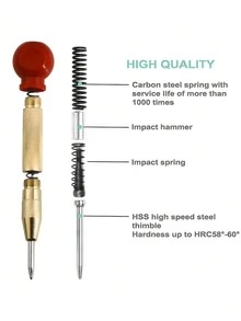 1 Set Spring-Loaded Automatic Center Punch, Suitable For Precise Pre-Drilling Marking On Metal, Wood And Plastic, Sheet Metal Processing, Woodworking, Home Renovation And Various Home DIY Drilling Tools, Drilling Accessories - A - View 6