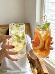 2pcs Glass Cup For Coffee, Iced Tea & Summer Drinks. Perfect For Holiday Gifting, Summer Essentials, And Back-To-School Sipping. This Clear Glass Cup Is Ideal For Enjoying Iced Coffee, Fruit Tea, Lemon Water, And Refreshing Beverages All Season Long. - Multicolor - View 2