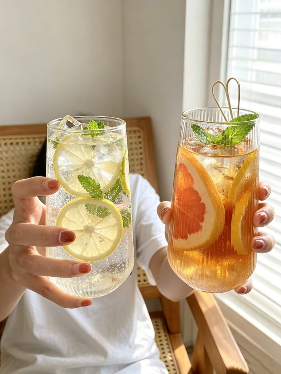 2pcs Glass Cup For Coffee, Iced Tea & Summer Drinks. Perfect For Holiday Gifting, Summer Essentials, And Back-To-School Sipping. This Clear Glass Cup Is Ideal For Enjoying Iced Coffee, Fruit Tea, Lemon Water, And Refreshing Beverages All Season Long.