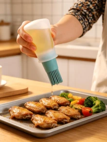 1/2pcs Silicone Oil Brush Bottle, Baking Tool, Suitable For Air Fryer, Pancake, BBQ, Steak, Heat-Resistant Silicone Brush - A - View 1